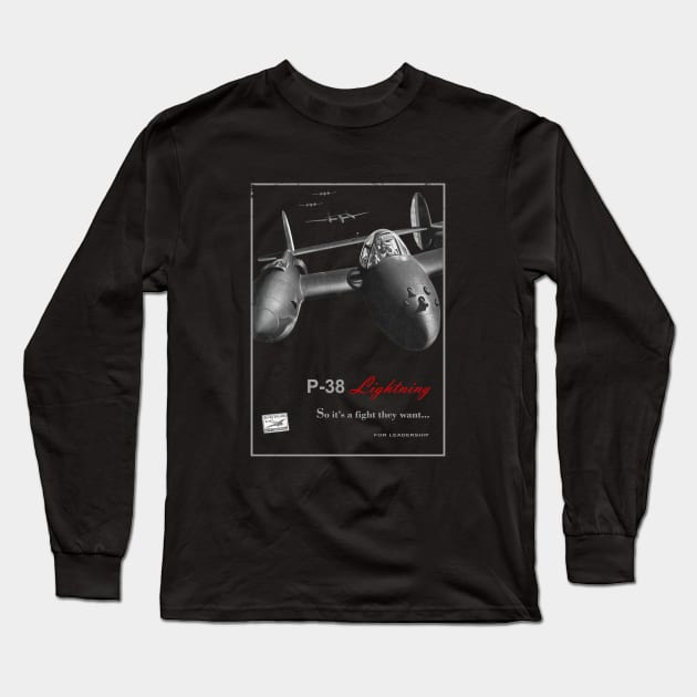 P-38 Lightning WW2 American Fighter Long Sleeve T-Shirt by Jose Luiz Filho